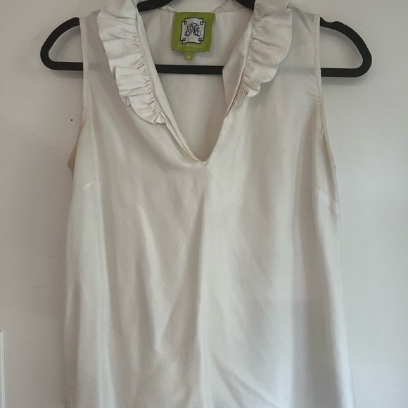 WHT slvless ruffle neck Elizabeth McKay silk tank - Picture 1 of 5